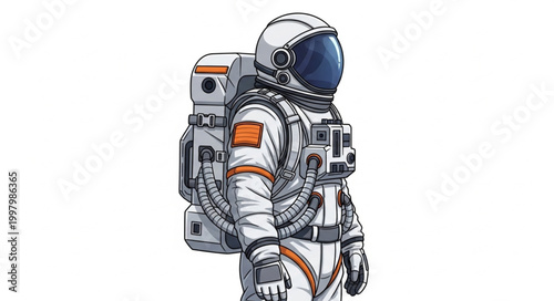 Astronaut in a detailed spacesuit with a backpack.