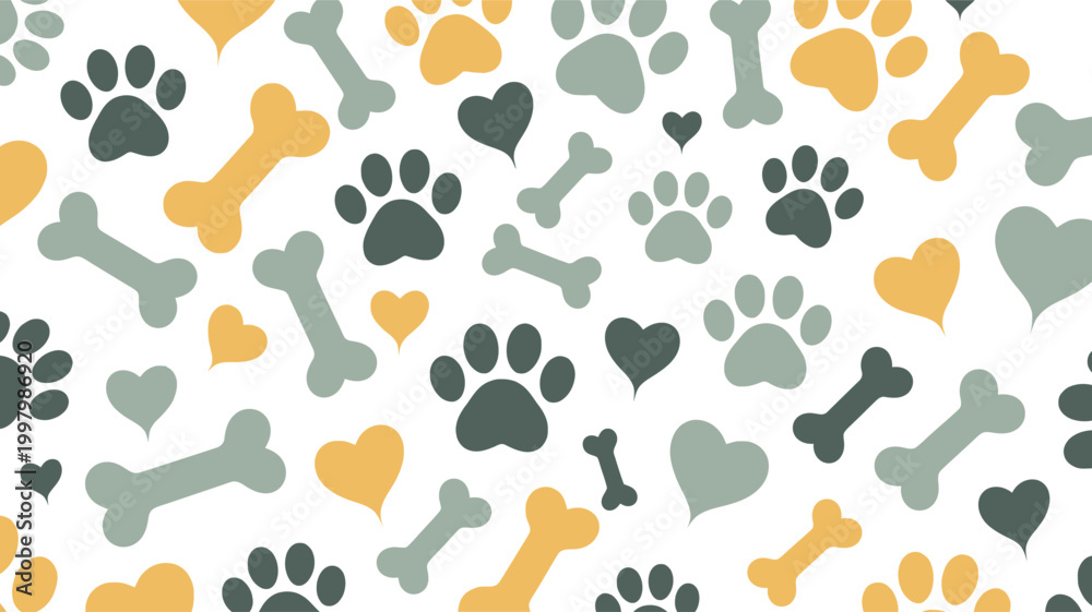Fototapeta premium Dog cat pet paw print bone heart pattern art wrap