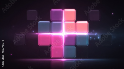 Abstract Cubes: An intricate arrangement of luminous cubes forms a dynamic pattern against a deep, dark backdrop. The central focus radiates a vibrant energy. 