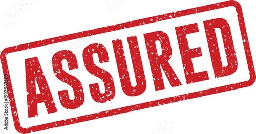 Red 'assured' stamp guarantee reliability and trust symbolism