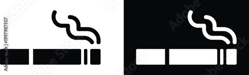 Black and white cigarette with smoke symbol
