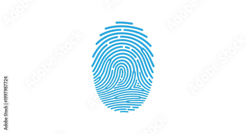A detailed blue fingerprint pattern is displayed showing the unique ridges and swirls of dermal identification
