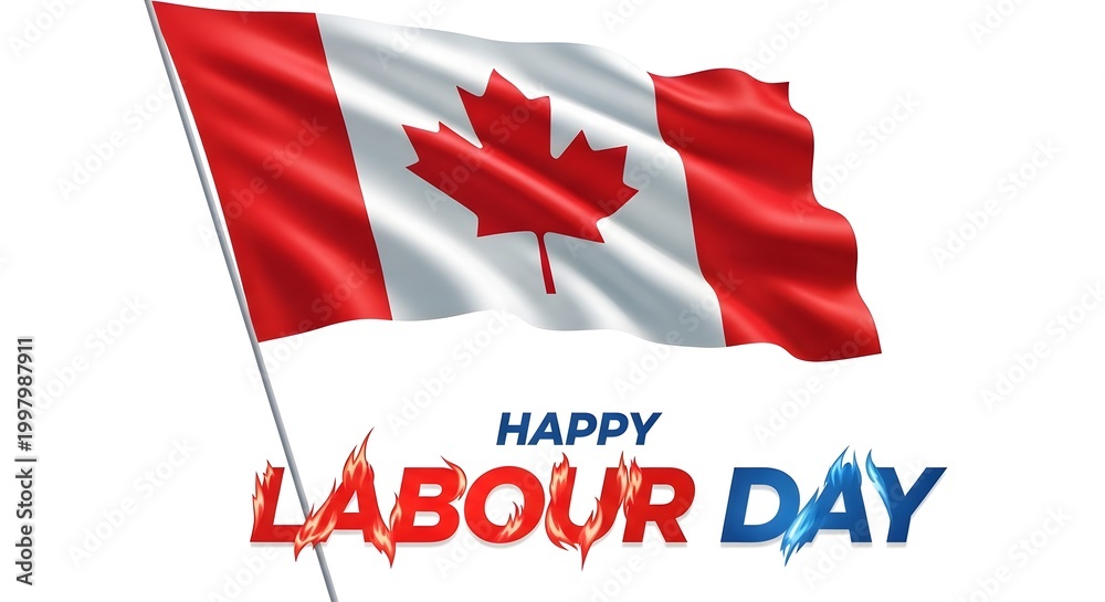 Fototapeta premium Happy labor day celebration canadian flag with festive text for workers' rights recognition
