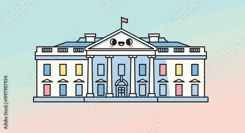 A minimalist illustration of a house with a pink door and blue window, evoking a sense of simplicity and calmness, perfect for design projects or pres
