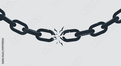 Broken Black Chain on Grey Background