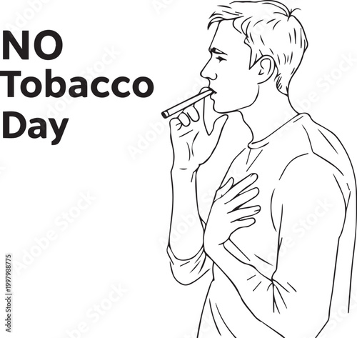 Line art illustration of a man smoking a cigarette for no tobacco day