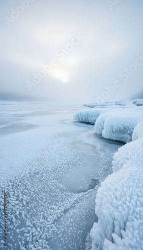 Frozen Ice Landscape with Winter Storm Conditions