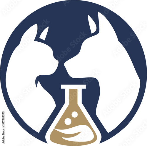  Stylized illustration of a dog and a cat in blue