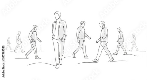 Sketch of people walking in a crowd illustration.