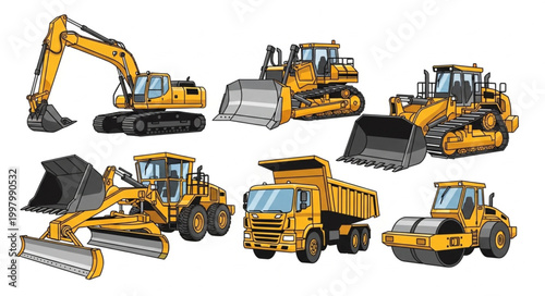 Collection of Construction Heavy Machinery Vehicles.