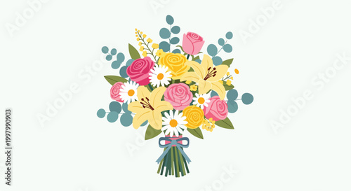 Φωτογραφία A colorful bouquet of flowers with pink roses and yellow lilies