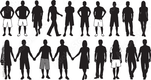 Set of diverse silhouettes showing various human poses and interactions