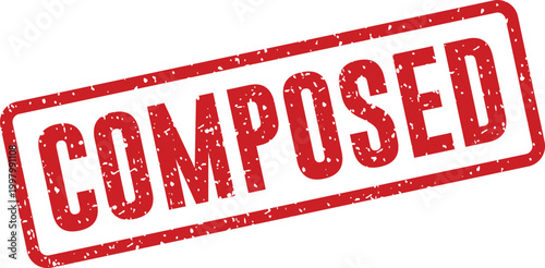 Red 'composed' stamp illustration a symbol of order and completion