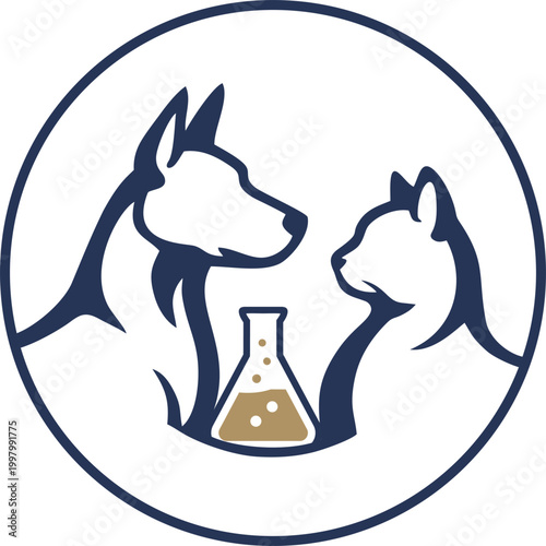  Stylized illustration of a dog and a cat in blue