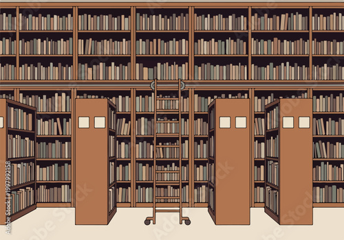 A large library with bookshelves and file cabinets