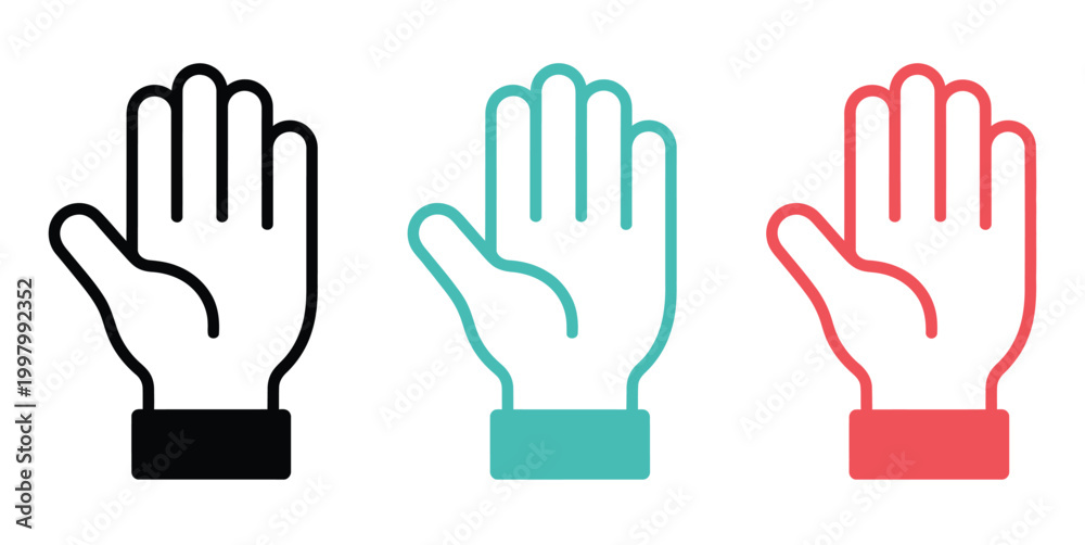Fototapeta premium Hand gesture icon, multicolor finger counting symbols, numeric communication signs, flat silhouette styles, gesture language vector illustration
