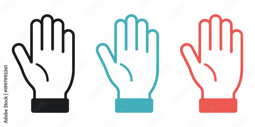 Fototapeta premium Hand gesture icon, different color variants, numbers of fingers symbols, counting sign graphics, communication expression vector illustration
