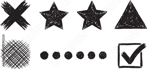  Gritty Hand-Drawn Grunge Shapes - Rough Charcoal Sketch Marks and Icons