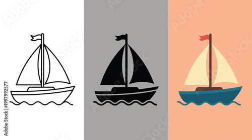 Sailboat Icons on Different Backgrounds