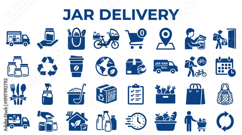 Jar Delivery Service Icons Representing Logistics Food Supply Chain and E-commerce Solutions