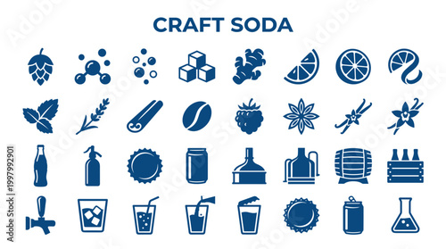 Craft Soda Ingredients and Elements Collection Icons for Beverage Design and Branding