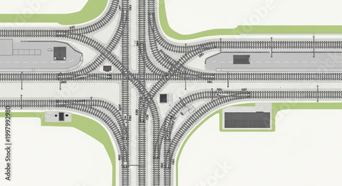 Complex railway junction with multiple tracks and switches.