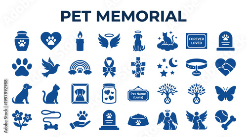Pet Memorial Icons and Symbols Collection for Remembering Beloved Animals