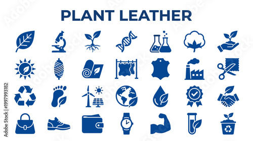 Plant Leather Icons Representing Sustainable Materials and Eco-Friendly Production Processes for Fashion and Industry