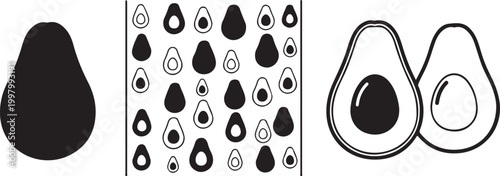 Avocado Half with Pit Silhouette Icon Representing Healthy Nutritious Fruit Vector Design