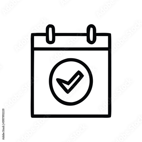 Completed task marked on a calendar page with a checkmark inside a clock icon Vector