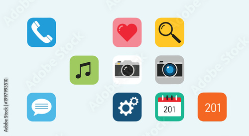 A collection of colorful app icons on a light blue background