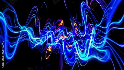 Abstract Blue Energy Waves With Glowing Fluid Motion