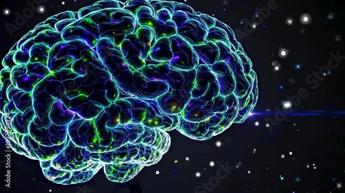 Glowing Neon Brain Animation With Futuristic Neural Network