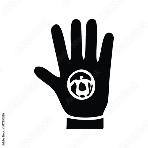 A black hand silhouette contains a circular image depicting a face with a sad expression silhouette high quality professional detailed modern