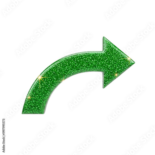 Sparkling green curved arrow pointing to the right