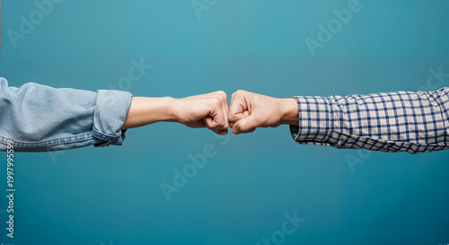 Business handshake teal background closeup