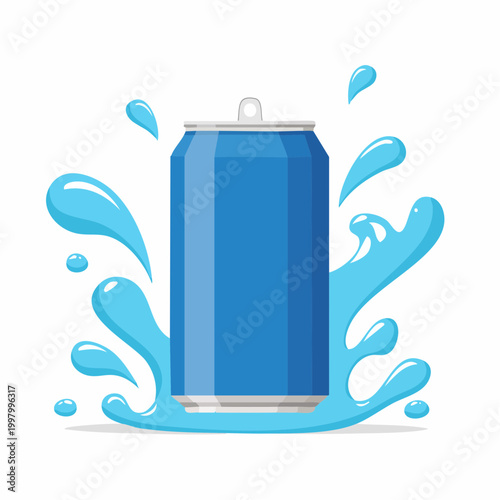 Blue Soda Can with Water Splash