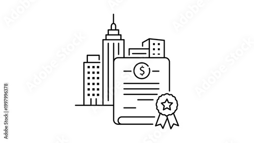 Fotografi Municipal Bond and City Infrastructure Investment Editable Stroke Vector Icon