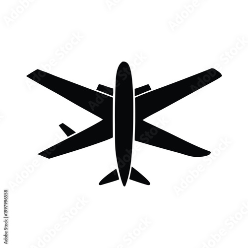 A sleek silhouette of a jet airplane viewed from the front Vector