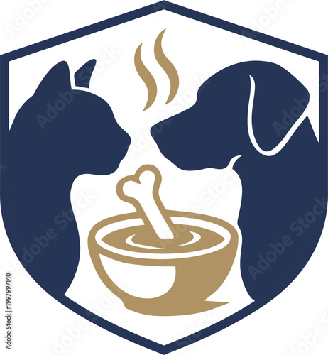  Stylized illustration of a dog and a cat in blue