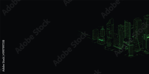 Green abstract background with a 3d equalizer animation featuring light flash and smoke effects over a black alpha video opening for business technology