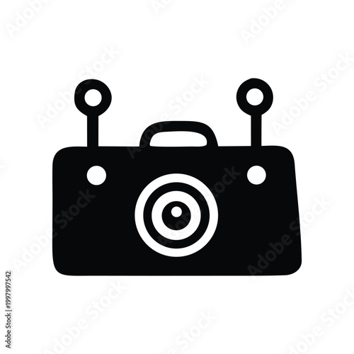 Vintage-style instant camera with twin flash attachments on top Vector