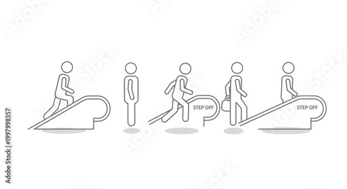 Canvas Print Minimalist line drawing depicts five stick figures ascending and disembarking an