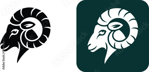 Black and white ram head aries zodiac symbol