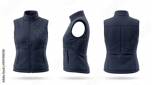 Three navy blue vest mockups for design.