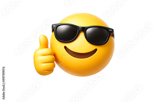 Cool emoji character approval gesture with sunglasses isolated on transparent background