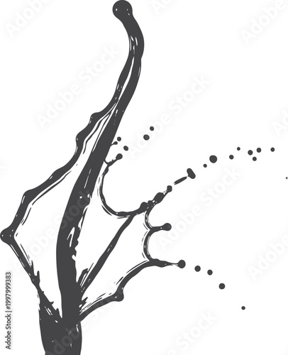 Black ink splash with droplets liquid