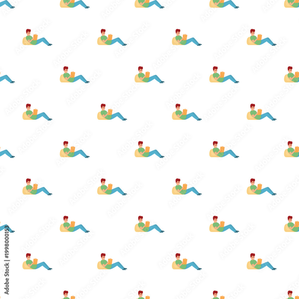 Fototapeta premium Person relaxing on a bean bag chair, reading a book, creating a seamless background pattern