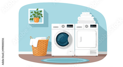 A laundry room with washing machine and dryer