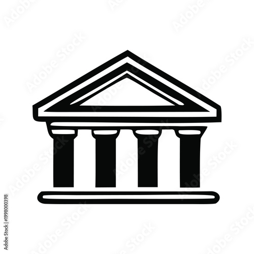 Classic depiction of a neoclassical architectural structure with columns and a pediment Vector